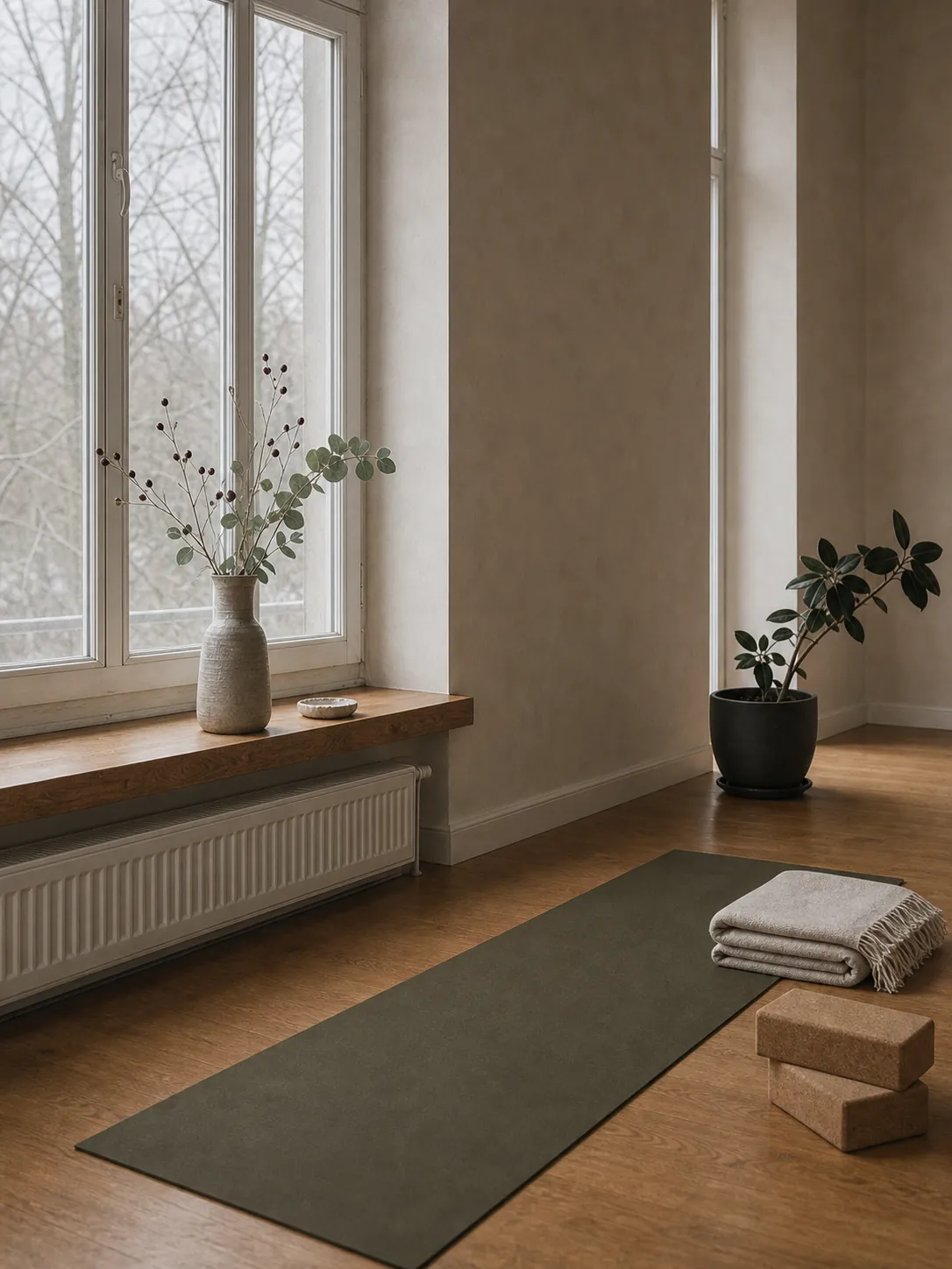 Yogamatte am Altbau-Fenster im Studio